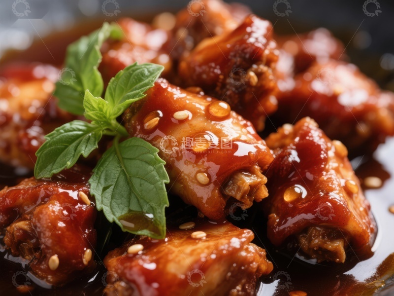 高清大图下载【趣麦麦图】蜜汁排骨配香草特写
