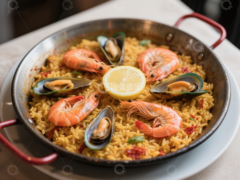 高清大图下载【趣麦麦图】海鲜饭配柠檬与虾仁