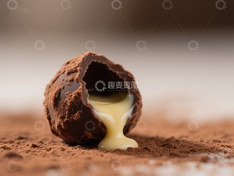 高清大图下载【趣麦麦图】巧克力球破裂，流出奶油馅料