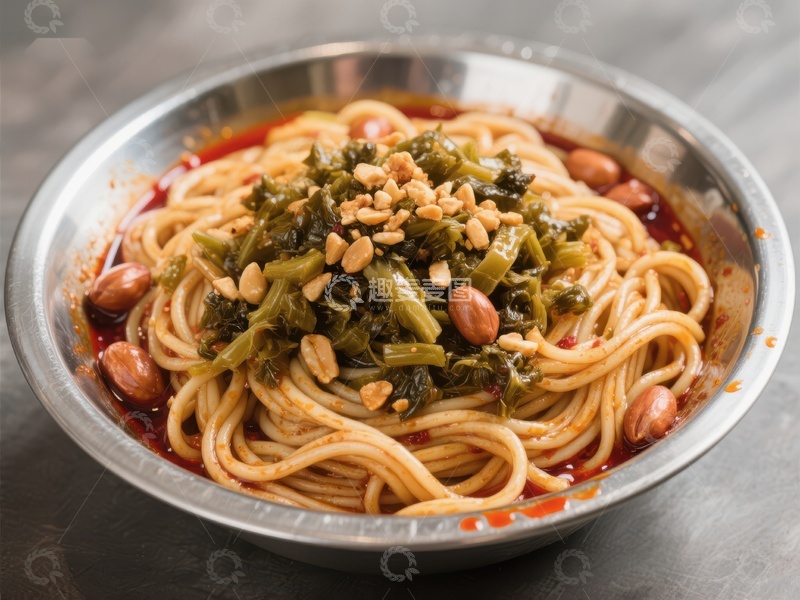 高清大图下载【趣麦麦图】麻辣拌面配花生与青菜