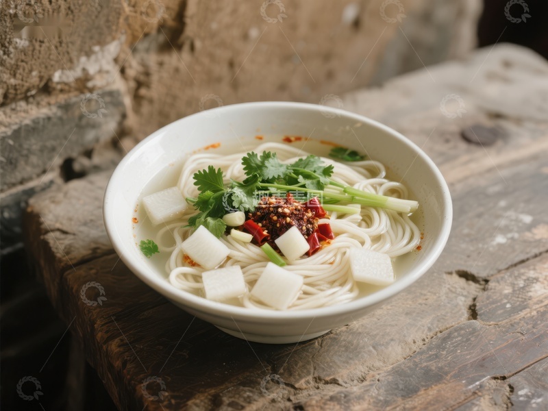 高清大图下载【趣麦麦图】一碗热腾腾的面条配豆腐和香菜