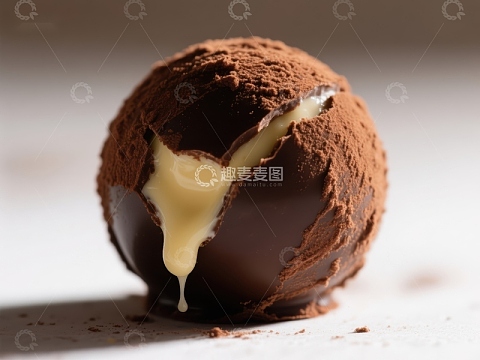 巧克力甘纳许球，奶油馅料流出