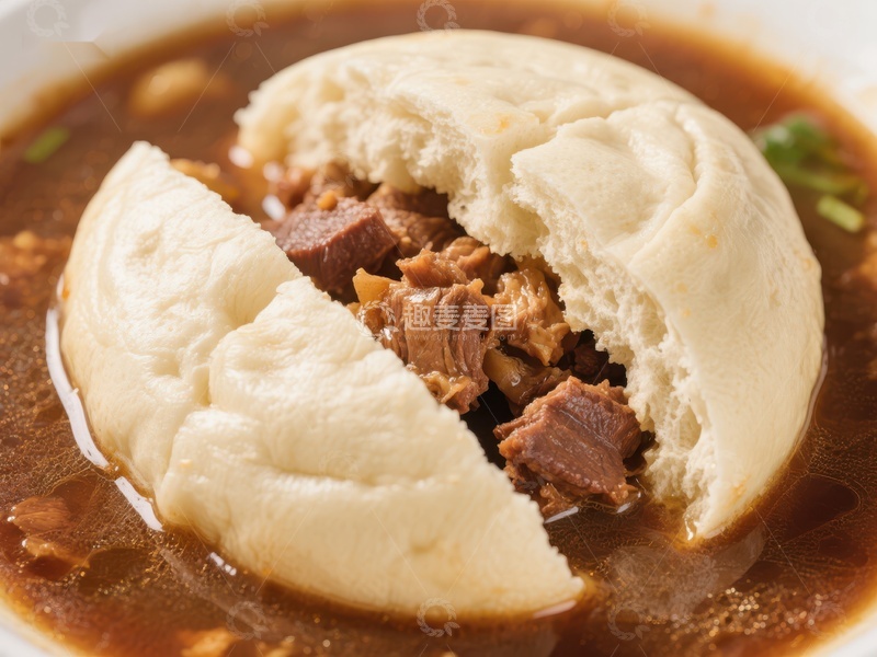 高清大图下载【趣麦麦图】肉馅包子浸泡在浓郁汤汁中