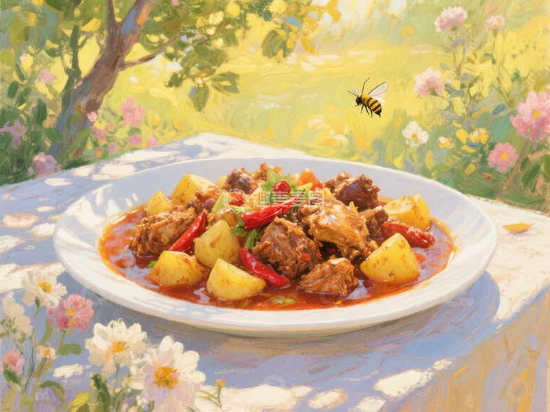 高清大图下载【趣麦麦图】户外餐桌上的美味炖菜