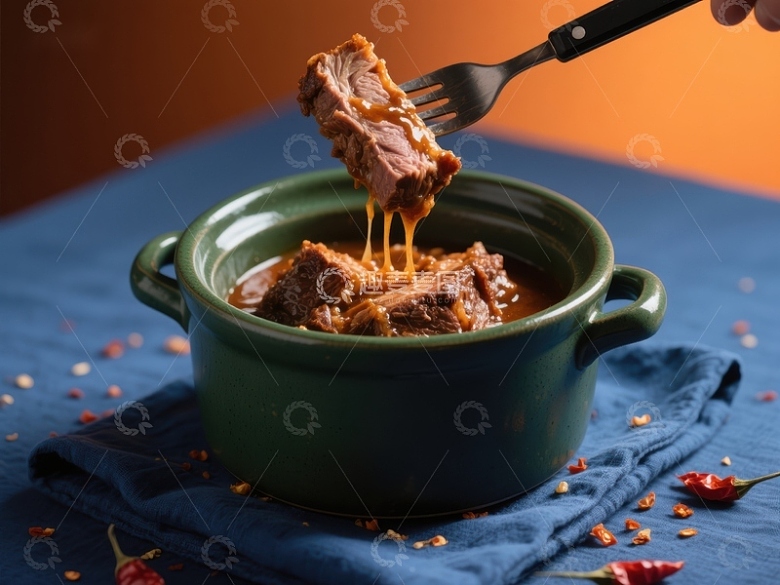 叉起浓郁炖肉，热气腾腾的美食享受