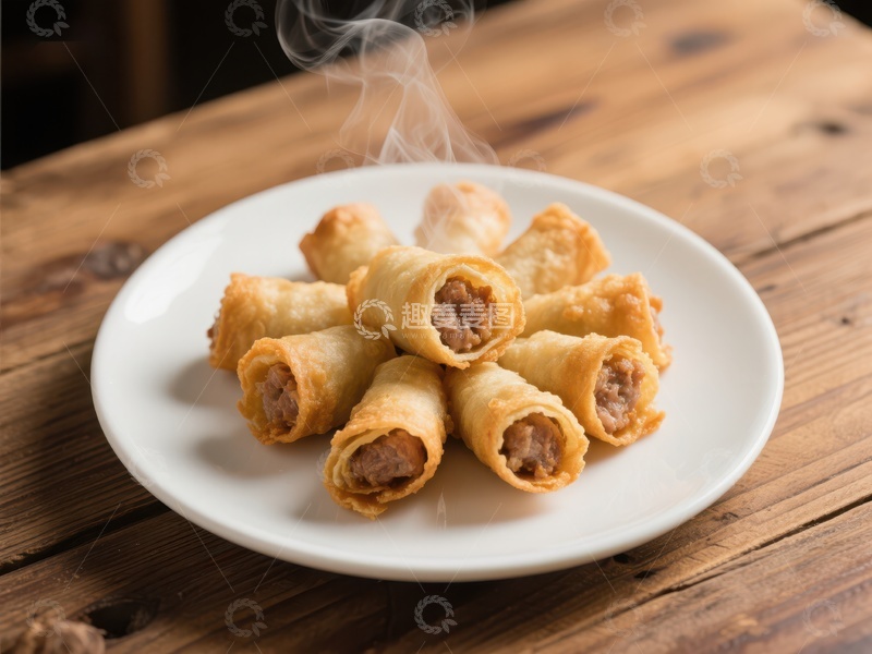 高清大图下载【趣麦麦图】金黄酥脆的春卷热气腾腾