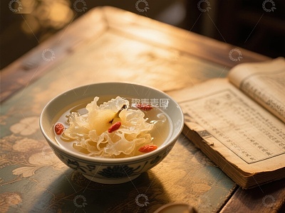 银耳莲子羹与古书相伴