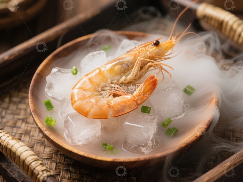 高清大图下载【趣麦麦图】冰镇鲜虾，烟雾缭绕