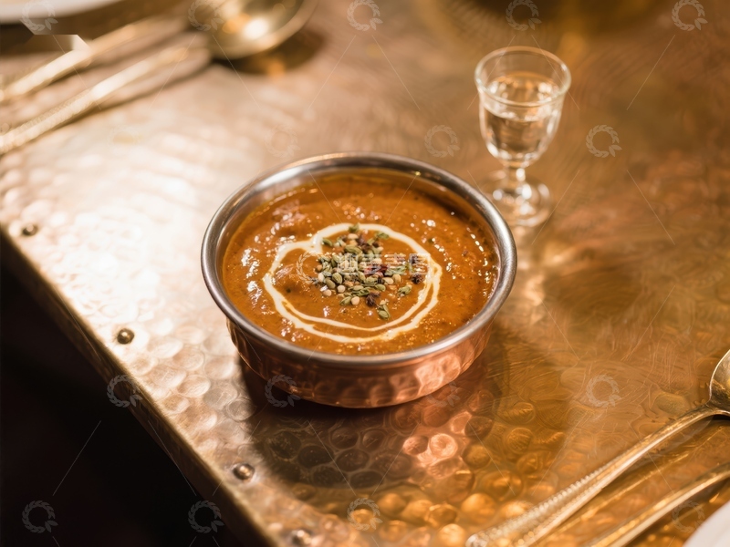 高清大图下载【趣麦麦图】铜碗中的浓郁咖喱配香料