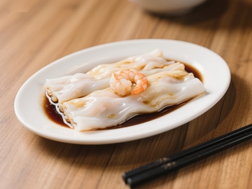 肠粉配虾仁，经典粤式美食