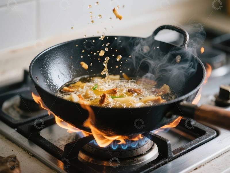 火焰翻炒中的美味佳肴