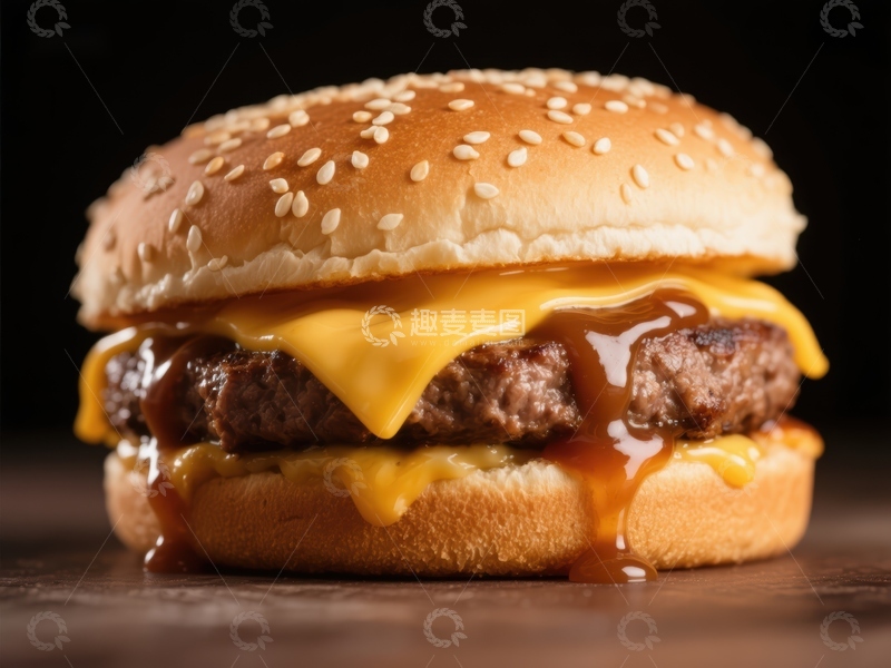 高清大图下载【趣麦麦图】芝士汉堡特写，诱人美味