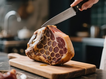 切割腌制火腿的瞬间