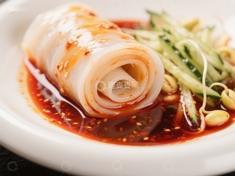 高清大图下载【趣麦麦图】凉皮配黄瓜丝，红油淋汁