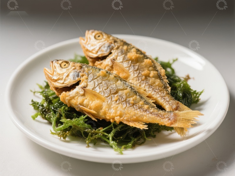 高清大图下载【趣麦麦图】金黄酥脆的煎鱼配海藻