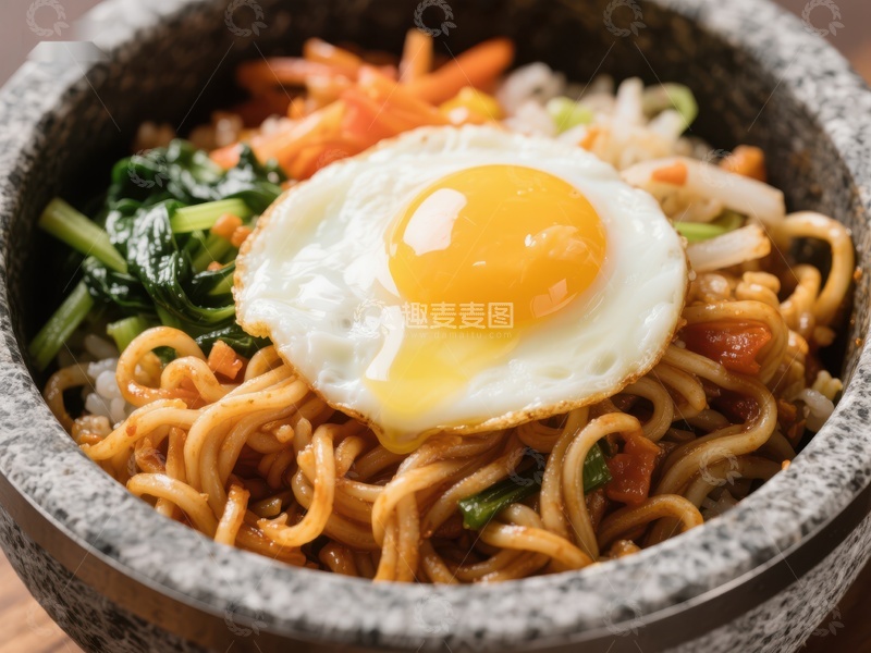 高清大图下载【趣麦麦图】石碗中的炒面配煎蛋