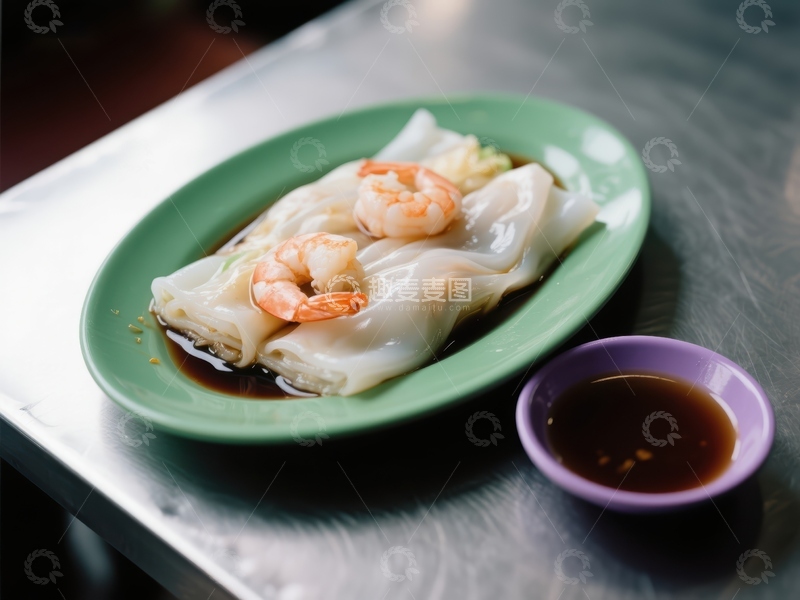 高清大图下载【趣麦麦图】鲜虾肠粉配酱油碟