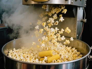 爆米花机中新鲜出炉的爆米花