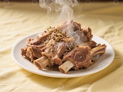 热腾腾的羊排，撒上香料