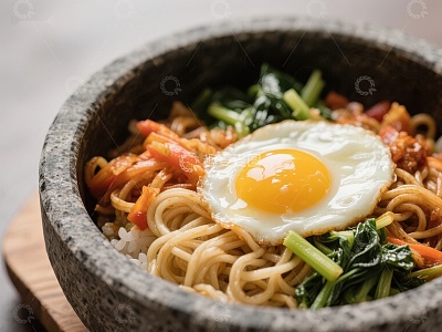 石锅拌饭配煎蛋