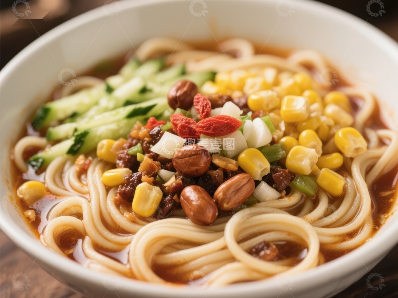 高清大图下载【趣麦麦图】热辣面条配玉米花生