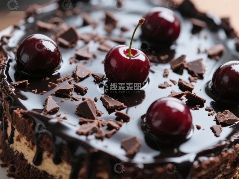 高清大图下载【趣麦麦图】巧克力蛋糕上的樱桃与碎屑