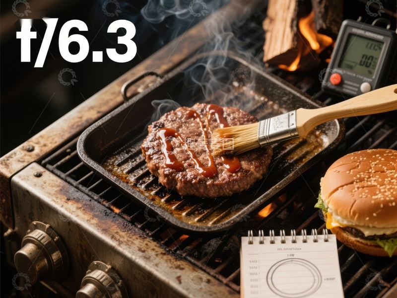 高清大图下载【趣麦麦图】烧烤汉堡肉饼，涂抹酱料