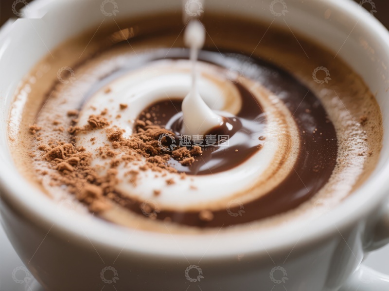 高清大图下载【趣麦麦图】浓郁咖啡上的奶油与可可粉