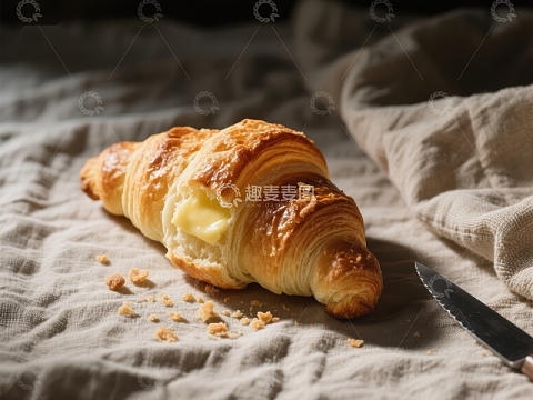 新鲜出炉的黄油羊角面包