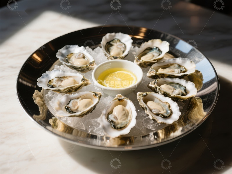 高清大图下载【趣麦麦图】新鲜生蚝配柠檬酱