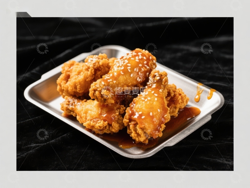 高清大图下载【趣麦麦图】蜜汁炸鸡翅配芝麻