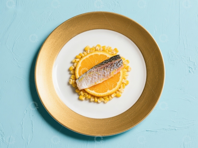 高清大图下载【趣麦麦图】橙片上的鱼肉装饰盘