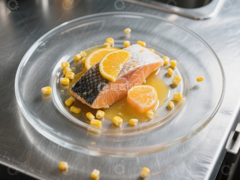 高清大图下载【趣麦麦图】橙香三文鱼配玉米粒