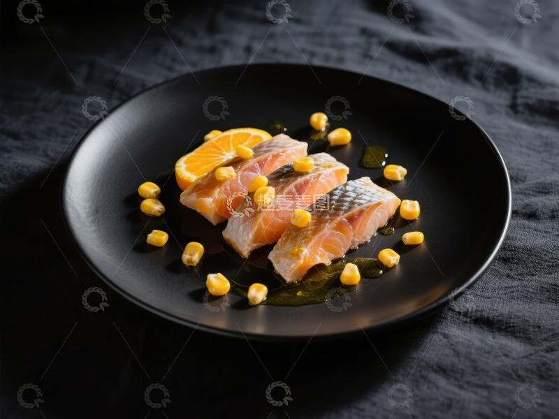 高清大图下载【趣麦麦图】橙香三文鱼片精致摆盘