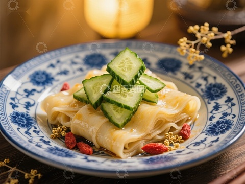 凉皮配黄瓜丝，传统美食