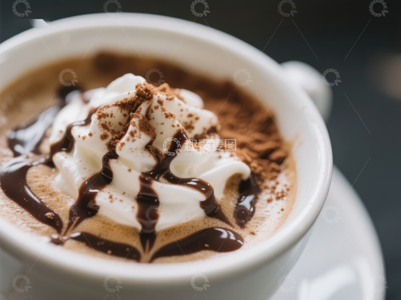 热巧克力配奶油与巧克力酱