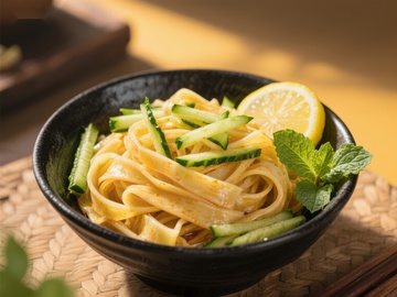 清凉拌面配黄瓜柠檬