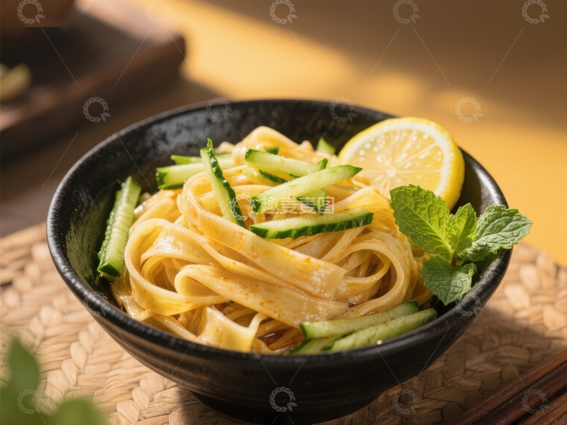 高清大图下载【趣麦麦图】清凉拌面配黄瓜柠檬