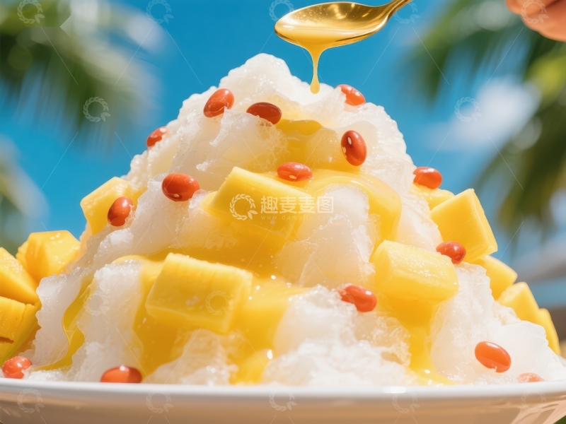 高清大图下载【趣麦麦图】芒果冰沙配红豆，夏日清凉美食