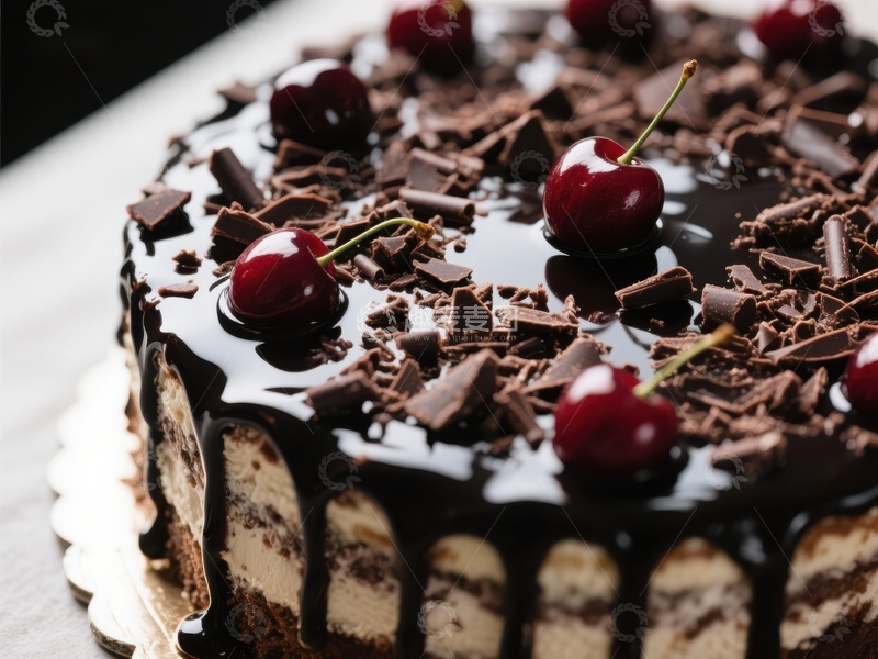 高清大图下载【趣麦麦图】黑森林蛋糕，樱桃巧克力装饰