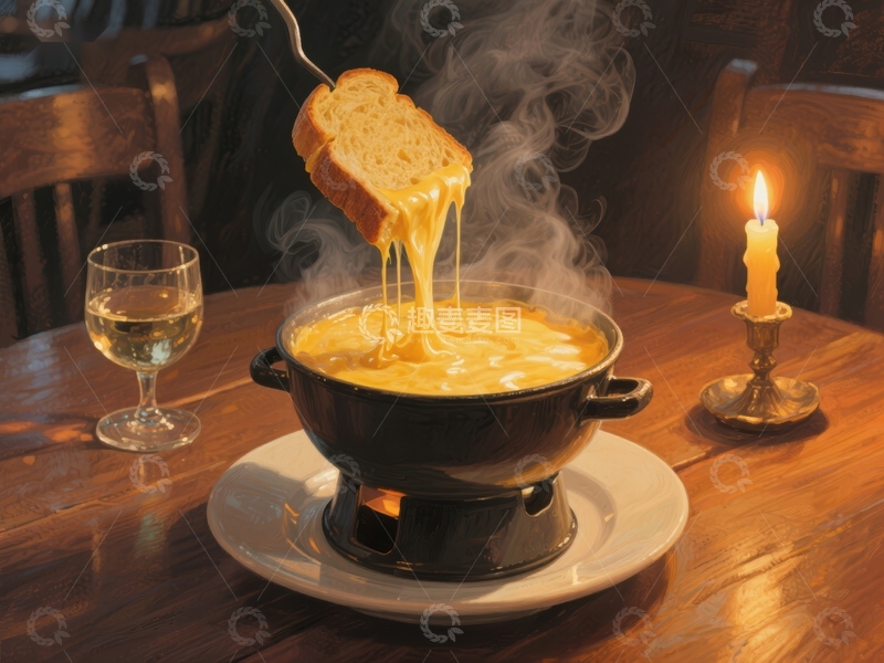 高清大图下载【趣麦麦图】热气腾腾的奶酪火锅配面包