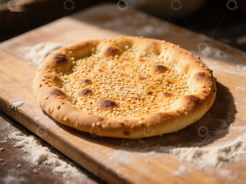 高清大图下载【趣麦麦图】芝麻面包置于木质砧板上