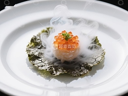 烟雾缭绕的精致鱼子酱料理