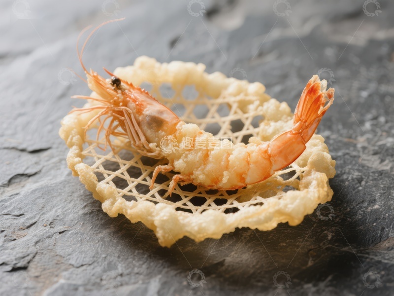 高清大图下载【趣麦麦图】虾仁搭配脆饼，精致美食呈现