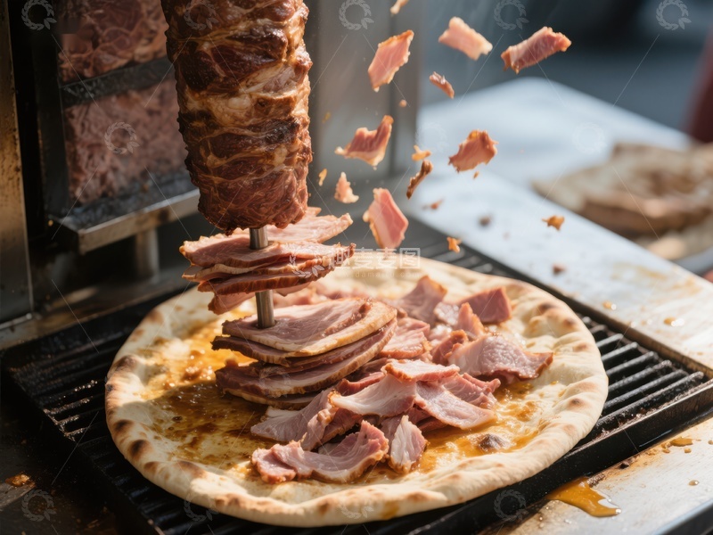 高清大图下载【趣麦麦图】旋转烤肉制作中的美食瞬间