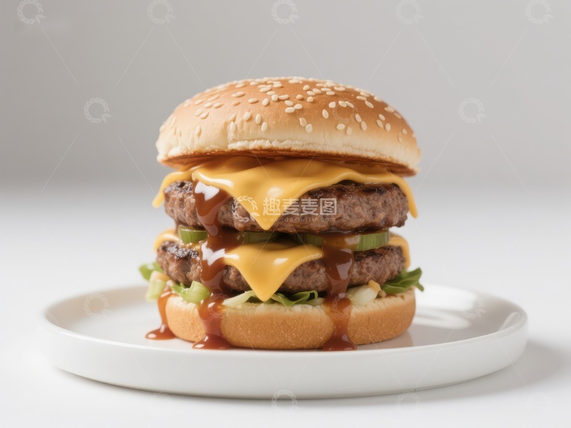 高清大图下载【趣麦麦图】双层芝士汉堡特写