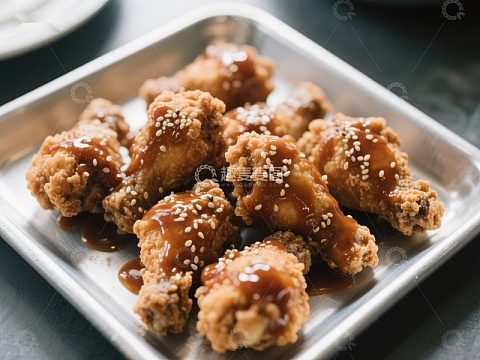 酱汁鸡翅配芝麻，摆盘精美