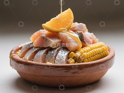 橙汁浇灌的海鲜玉米拼盘