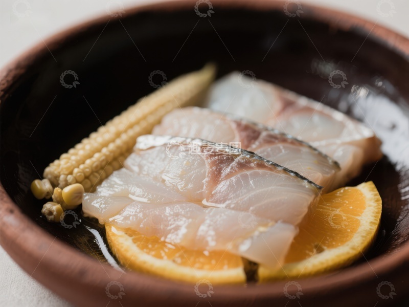 高清大图下载【趣麦麦图】鱼片配橙片与玉米粒