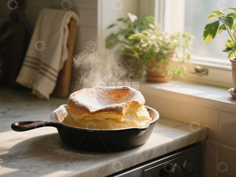 高清大图下载【趣麦麦图】铸铁锅中的热腾腾舒芙蕾